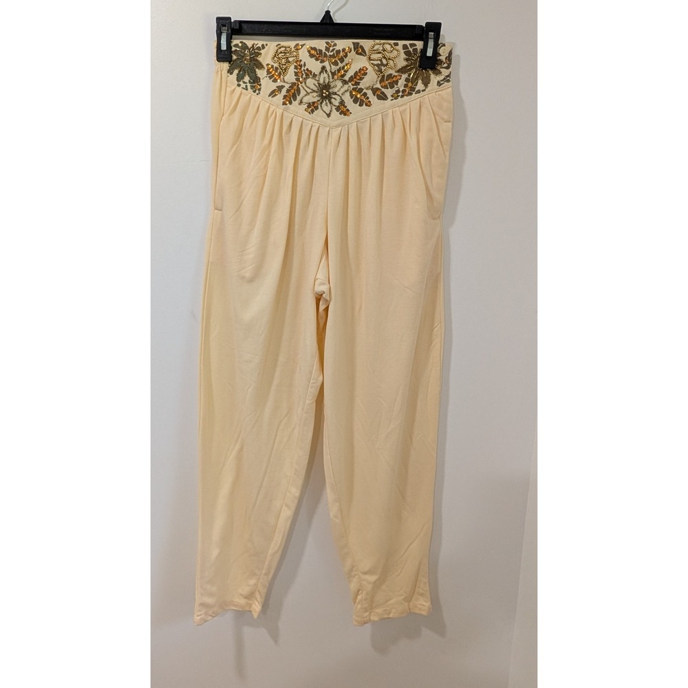 Vintage Pearls Cream Beaded Sequin High Waist Tapered Trousers Pants Medium